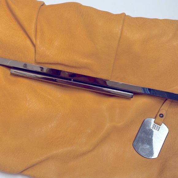 Bedd Yellow Pouch Bag Fold Over Large Golden Clutch - Picture 7 of 11